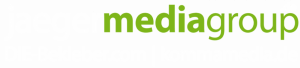 Logo mit dem Text jaegermediagroup.de in schwarz und gr&uuml;n, darunter DIE-Bekleber.com | kommamedia.de in wei&szlig; auf schwarzem Hintergrund.