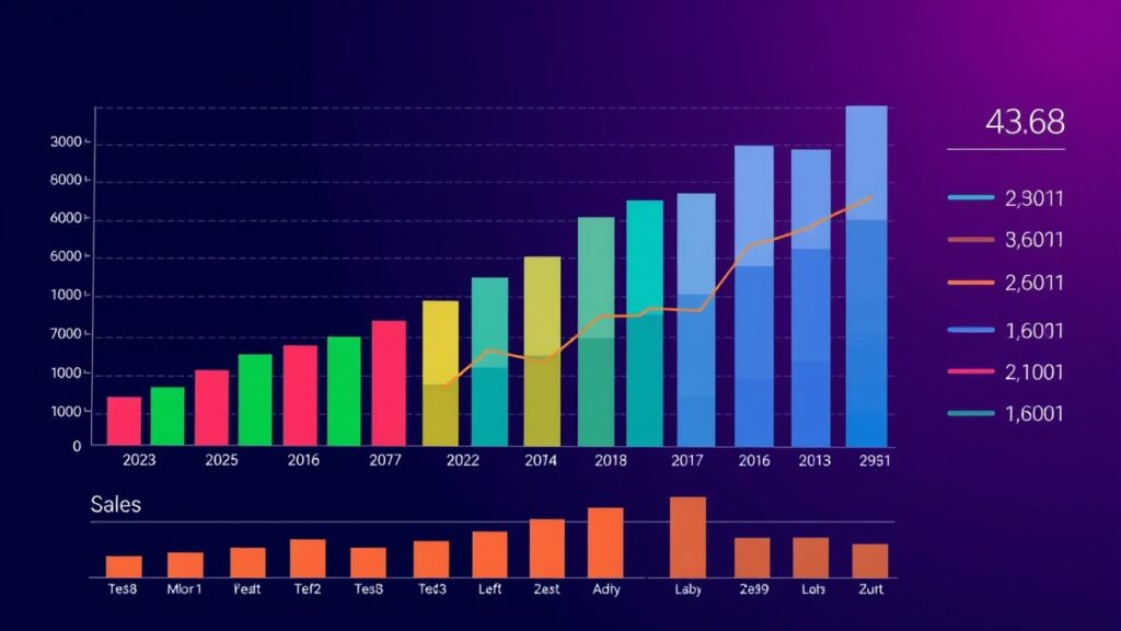 Ein bunter Chart zeigt Wachstum und Verkäufe beim Onlineshop