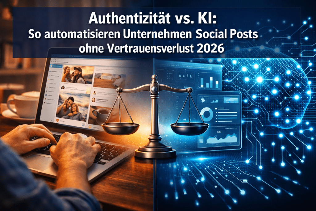 Authentizität vs. KI: So automatisieren Unternehmen Social Posts ohne Vertrauensverlust 2026 - Webagentur, SEO Agentur, digitale Projekte 152 Authentizität vs. KI: So automatisieren Unternehmen Social Posts ohne Vertrauensverlust 2026